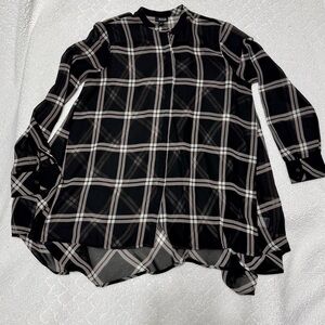 a.n.a Black and Cream Plaid Blouse